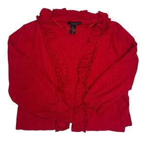 Style & Co Red Ruffle Cardigan ❤️ Long Sleeve Knit • Size PL